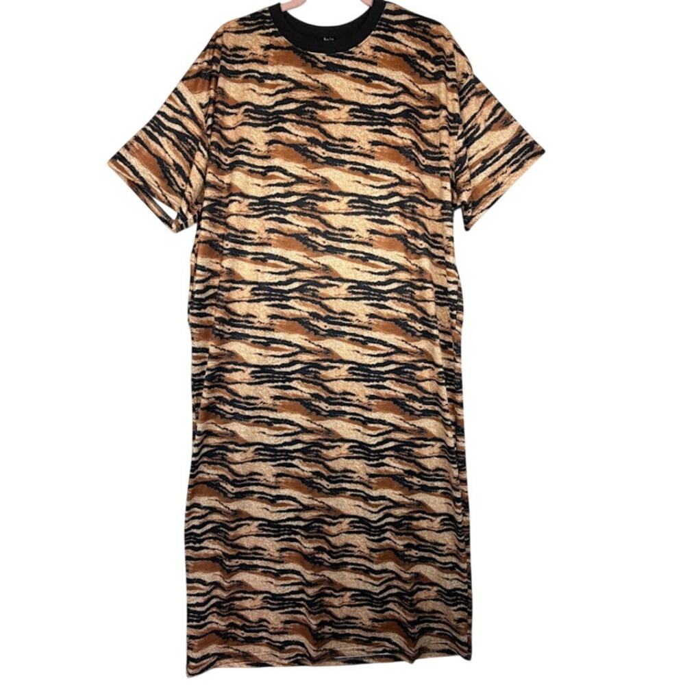 Dressed In Lala Tiger Animal Print Maxi Shirt Dress Women's Medium M Oversize